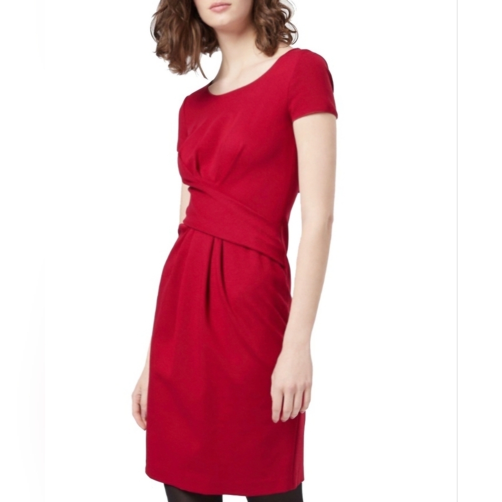 EMPORIO ARMANI Red Ruched Wrap Midi Dress..SIZE:40